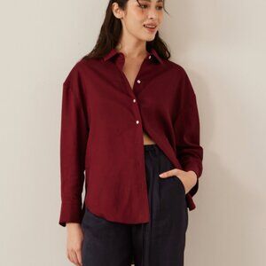 Linen Oversized Shirt - Burgundy
